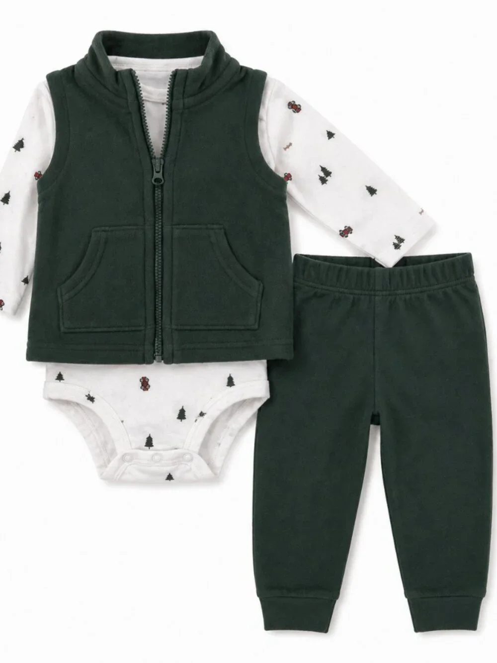 NWT Carter's Baby Boy 3 Piece Outfit Set Vest Bodysuit Pants Green